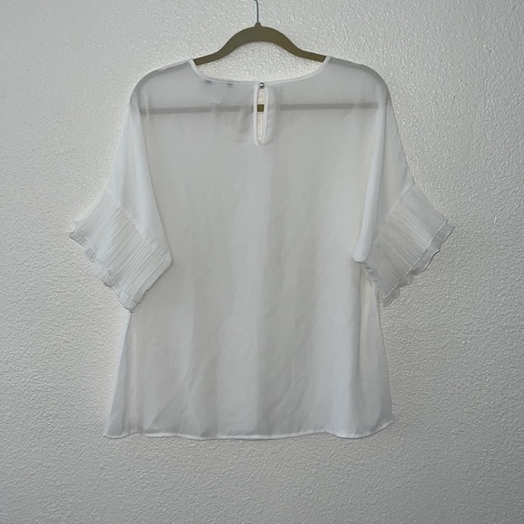 APRIL • White Sheer Ruffle Short Sleeve Top Blouse - Picture 6 of 7